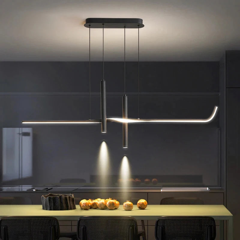 Modern Linear LED Chandelier with Adjustable Spotlights