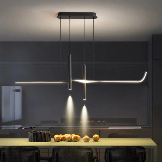 Modern Linear LED Chandelier with Adjustable Spotlights