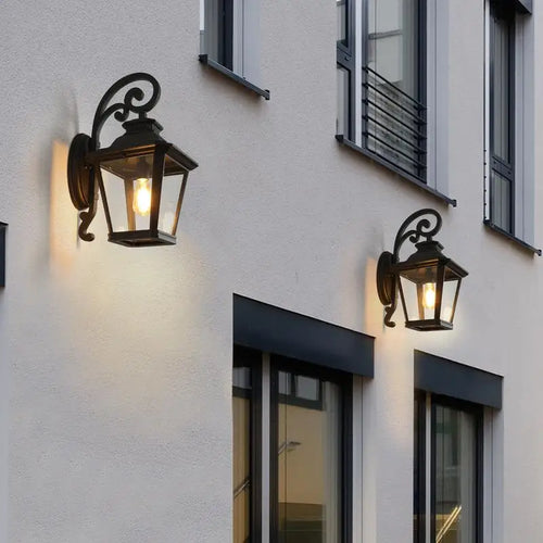 14″ Outdoor Wall Lanterns (2-Pack) – Black Waterproof Vintage Sconces
