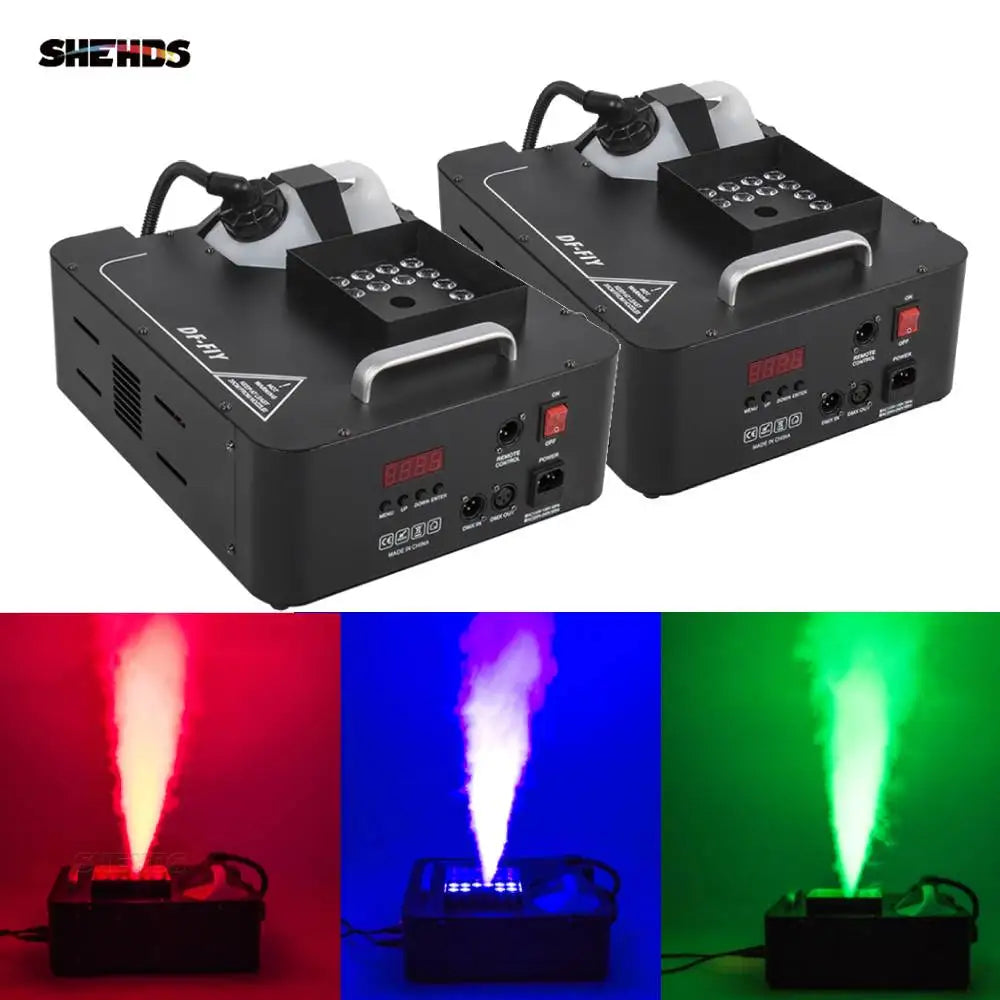 SHEHDS 2pcs 1500W Fog Machine LED 24x9W RGB 3in1 Vertical Somke Machine Special effects Spray Fogger equipment for Disco KTV