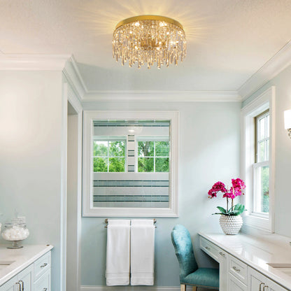 Luxury Gold LED Ceiling Light with Dual-Direction Crystal Shade and Adjustable Color Modes