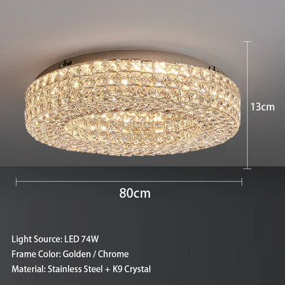 Luxury Round Crystal LED Ceiling Lights with Stainless Steel Design