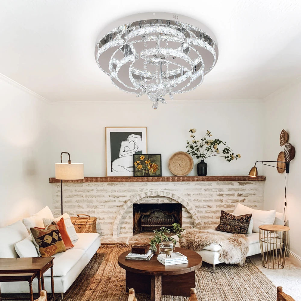 Crystal Modern LED Ceiling Lamp with Adjustable Light Modes and Chrome Finish