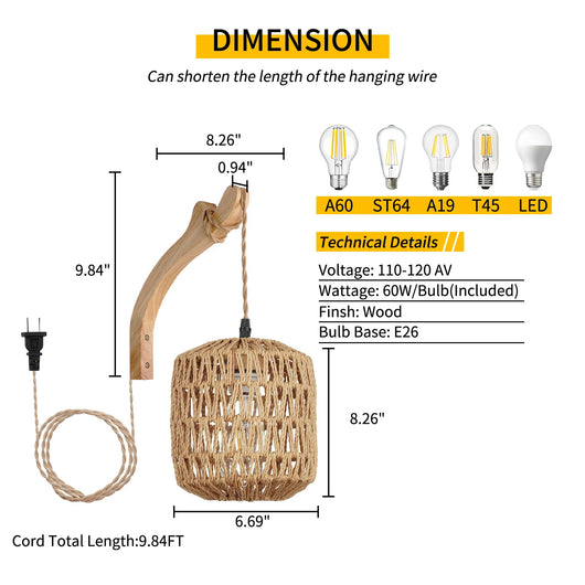 Bamboo Lantern Wall Lamp – Hand-Woven E27 Wicker Light