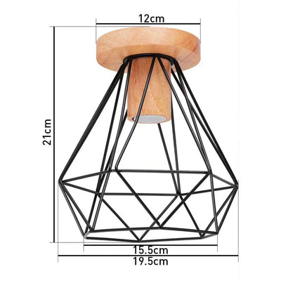 Modern Japanese Style Wood & Iron Ceiling Light – Vintage Cage Design