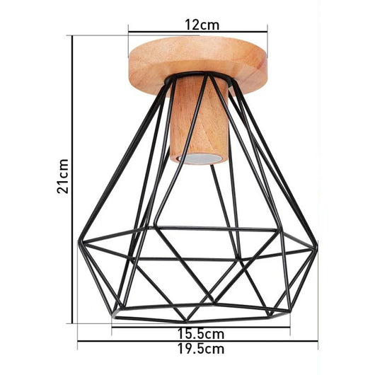 Modern Japanese Style Wood & Iron Ceiling Light – Vintage Cage Design