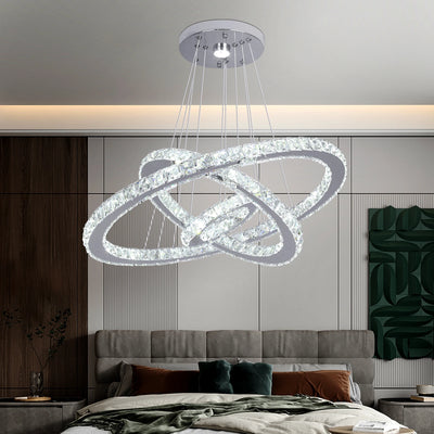 Luxury 3-Ring Crystal LED Kitchen Ceiling Light – Adjustable Color Modes