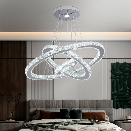 Luxury 3-Ring Crystal LED Kitchen Ceiling Light – Adjustable Color Modes