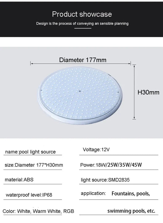 18W RGB LED Underwater Pool Light – IP68 Waterproof with Remote Control