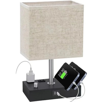USB Modern Knob Switch Charging Dimmable Touch Control Table Lamp with Fabric Lampshade Decorative Night Light
