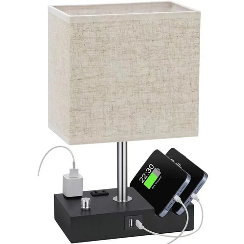 USB Modern Knob Switch Charging Dimmable Touch Control Table Lamp with Fabric Lampshade Decorative Night Light