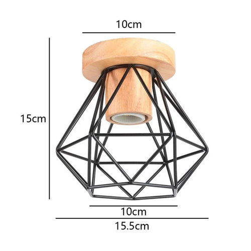 Modern Japanese Style Wood & Iron Ceiling Light – Vintage Cage Design