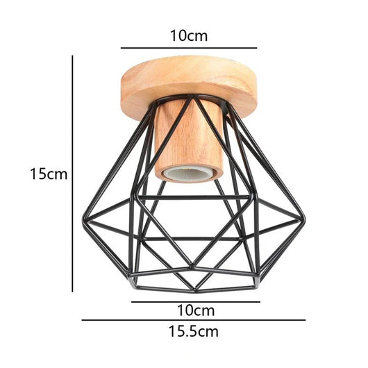 Modern Japanese Style Wood & Iron Ceiling Light – Vintage Cage Design