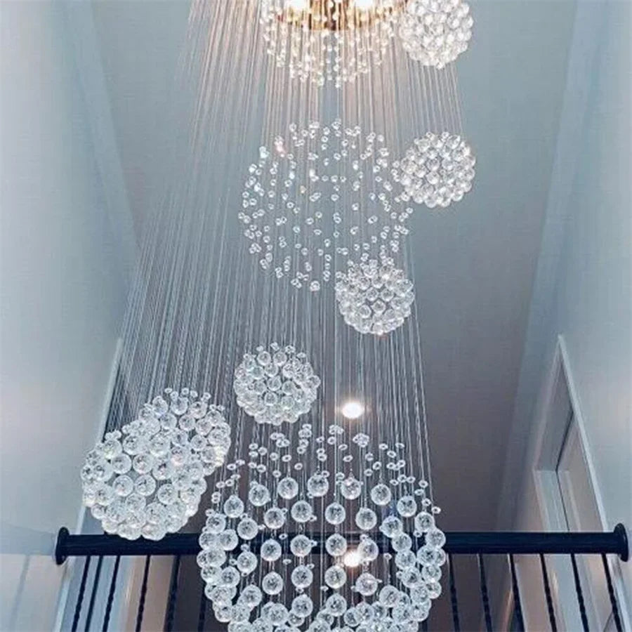 Luxury Crystal Rain Drop Spiral Pendant Lamp Ceiling Chandelier Dia 31.5 inch Stair Lobby Hall Chandelier LED