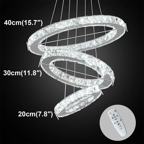 Modern Crystal Rings LED Chandelier Indoor Luxury Ceiling Lamp Dimming &amp; Remote Control Pendant Lighting Chrome Lustre Fixtures