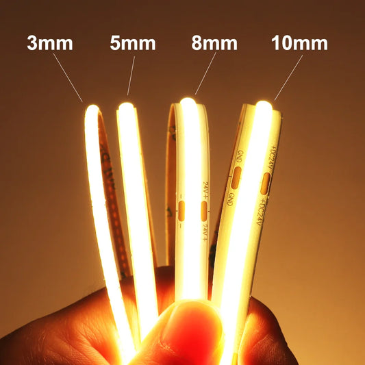 High-Density COB LED Strip Light – 3mm / 5mm, 12V–24V Dimmable