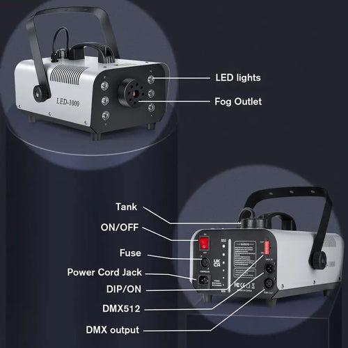 1000W Fog Machine with Wireless Remote & RGB LED Lights