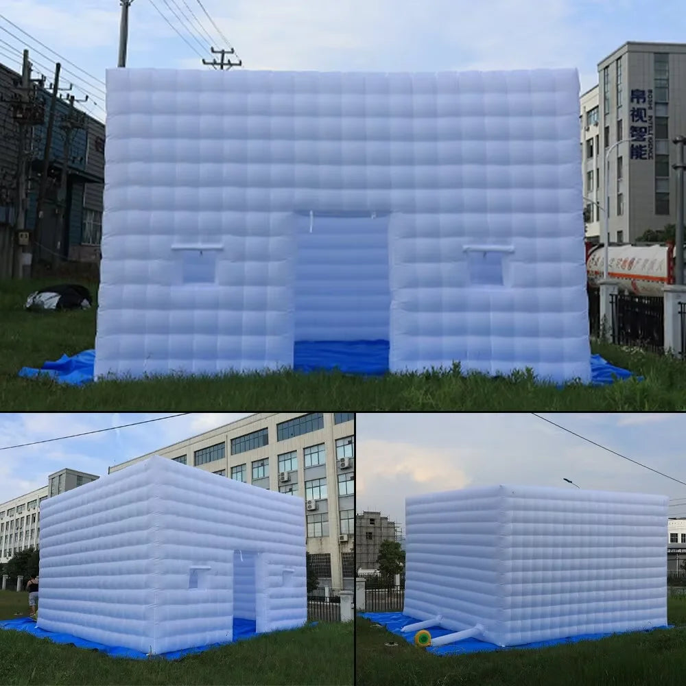 Outdoor White LED Lighted Inflatable Tent With Doors For Wedding Party Giant &nbsp;Cube Tent Inflatable Nightclub Tent With Blower