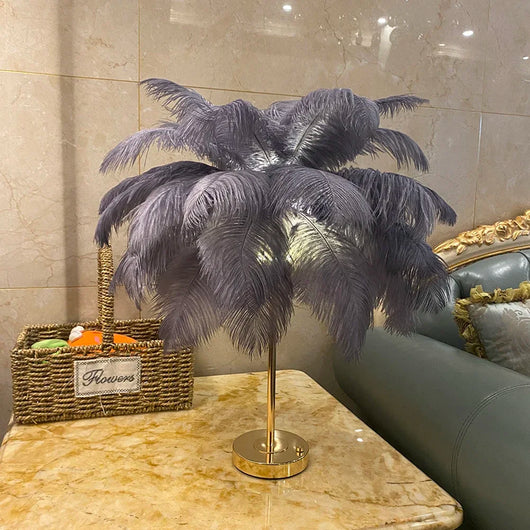 Rechargeable Ostrich Feather LED Table Lamp with Touch Control for Bedroom, Bedside &amp; Modern Home Décor