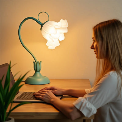Vintage Floral Bedside Lamp – Adjustable LED Table Light (Green)