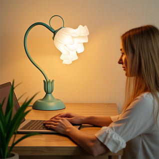 Vintage Floral Bedside Lamp – Adjustable LED Table Light (Green)