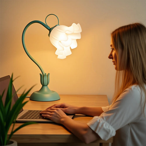 Vintage Floral Bedside Lamp – Adjustable LED Table Light (Green)