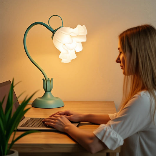 Vintage Floral Bedside Lamp – Adjustable LED Table Light (Green)