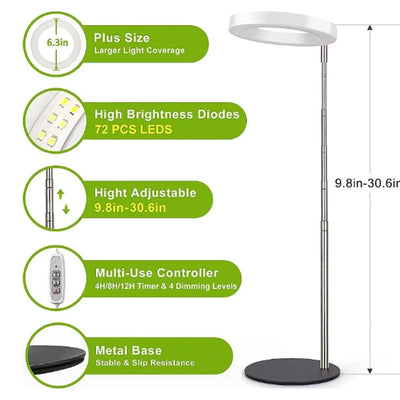LED Grow Light Full Spectrum Plant Lamp Adjustable Dimmable Growing Lamp LED Hydroponics Lamp with Timer for Indoor Plants Light