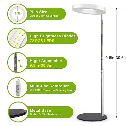 LED Grow Light Full Spectrum Plant Lamp Adjustable Dimmable Growing Lamp LED Hydroponics Lamp with Timer for Indoor Plants Light