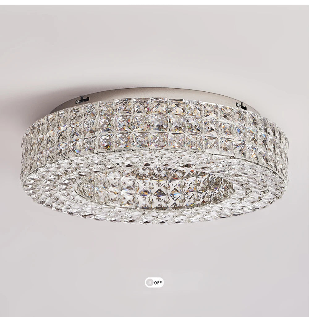 Luxury Round Crystal LED Ceiling Lights with Stainless Steel Design