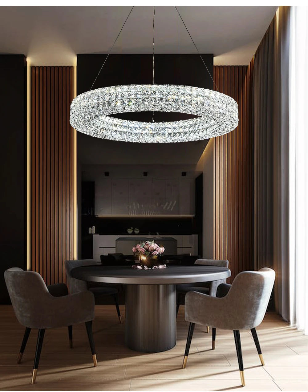 Luxury Round Crystal LED Ceiling Lights with Stainless Steel Design