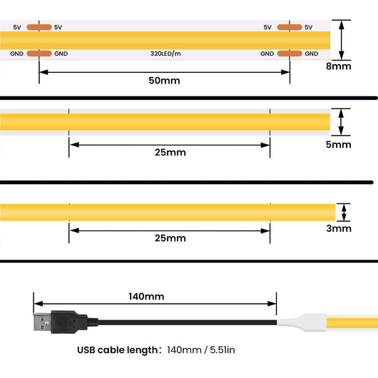 High-Density COB LED Strip Light – 3mm / 5mm, 12V–24V Dimmable