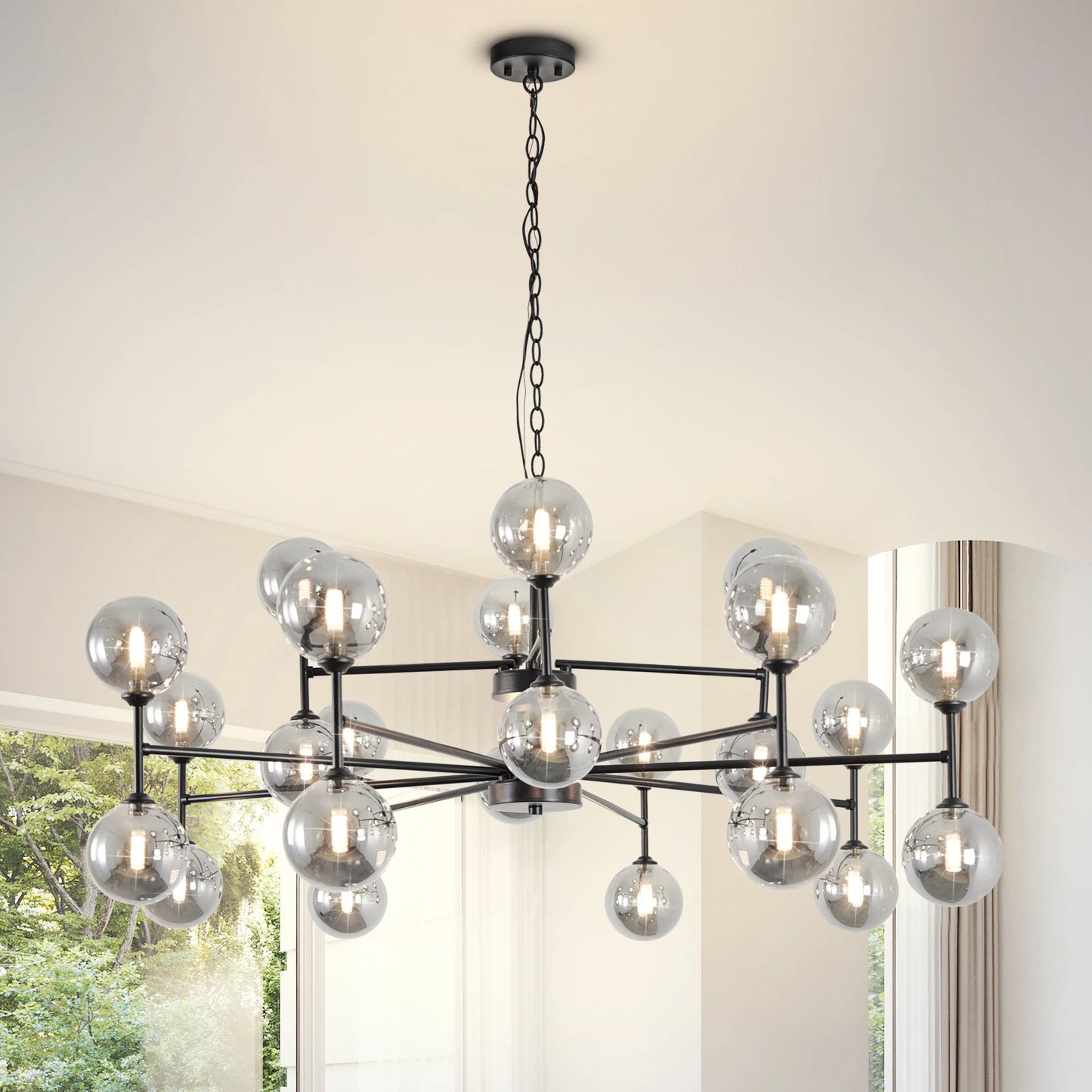 Mid-Century Modern Sputnik Chandelier with Stained Glass Design