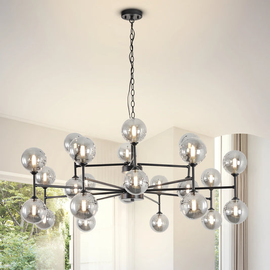 Mid-Century Modern Sputnik Chandelier with Stained Glass Design