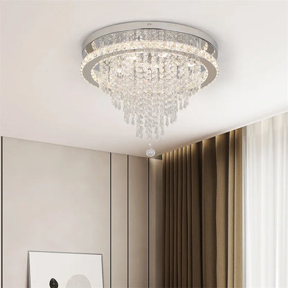 Luxury Crystal LED Ceiling Lamp with Remote Dimming and Dual Color Modes