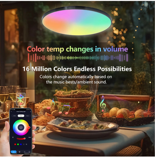 Smart RGB LED Ceiling Light with App & Voice Control (WiFi + Bluetooth)