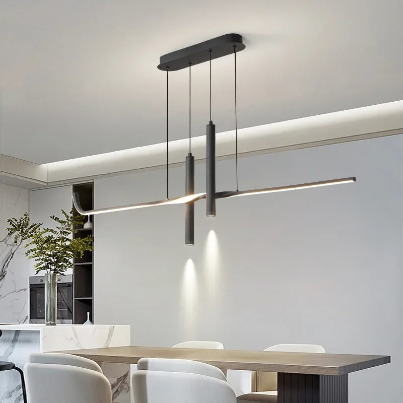 Modern Linear LED Chandelier with Adjustable Spotlights