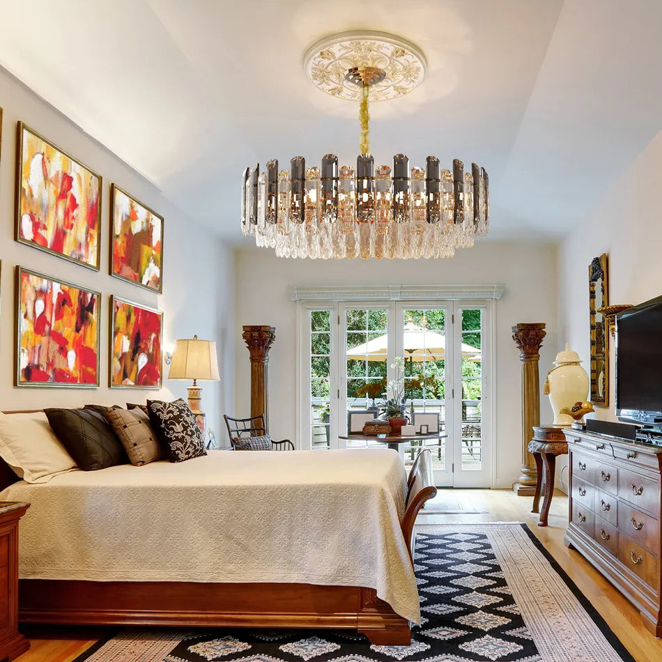 Contemporary Crystal Semi-Flush Ceiling Light with Adjustable Height and E14 LED Support