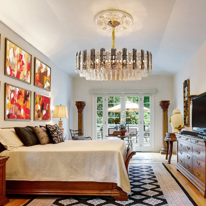 Contemporary Crystal Semi-Flush Ceiling Light with Adjustable Height and E14 LED Support