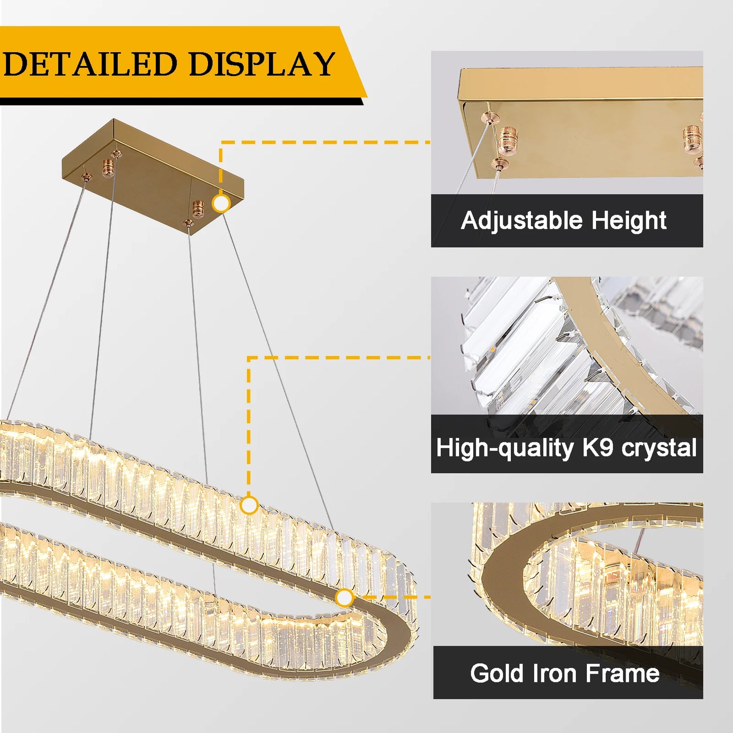 Modern Crystal LED Ceiling Pendant Light with Stainless Steel Design