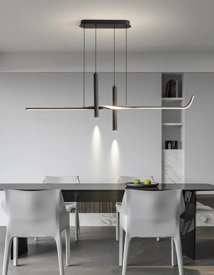 Modern Linear LED Chandelier with Adjustable Spotlights
