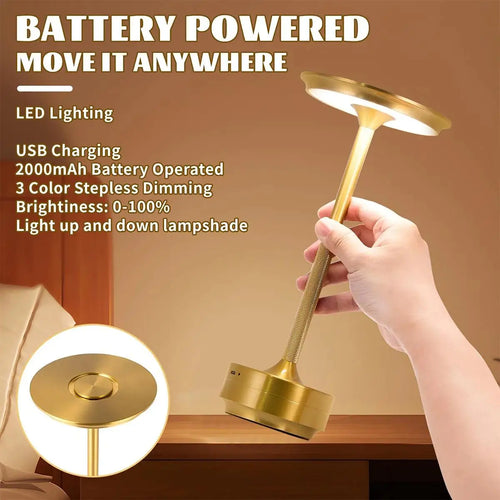 Rechargeable LED Table Lamp – Touch Dimmable USB Desk Light (Black, Gold, Silver)