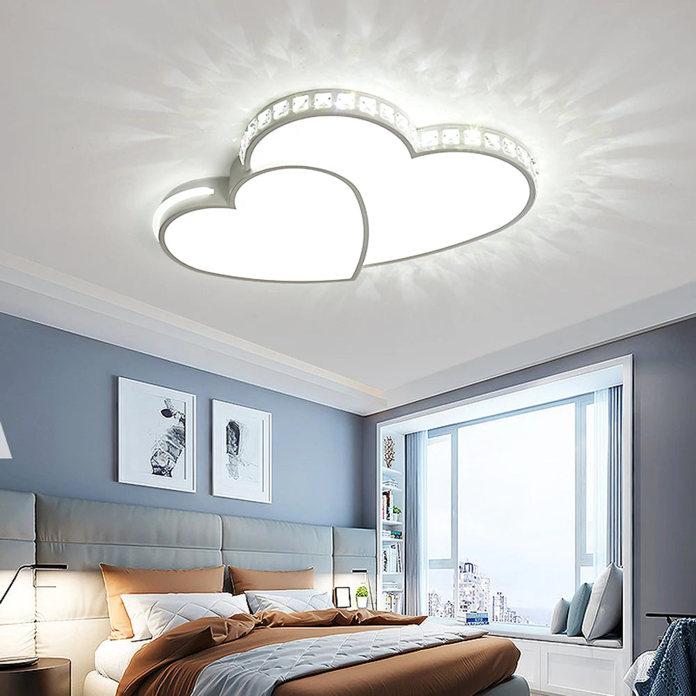 Modern Heart-Shaped LED Ceiling Light with Crystal Design