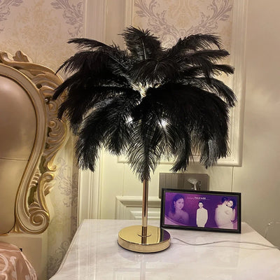 Rechargeable Ostrich Feather LED Table Lamp with Touch Control for Bedroom, Bedside &amp; Modern Home Décor