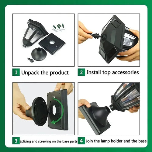 Outdoor Solar Post Light Waterproof Garden Lamp with Pier Mount Base Decorative Solar Lights for Pole Outside Luces Solares