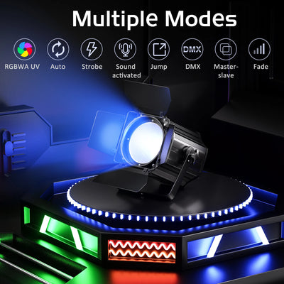 200W RGBWA+UV COB Par Light – 6-in-1 DMX512 Stage Wash Light