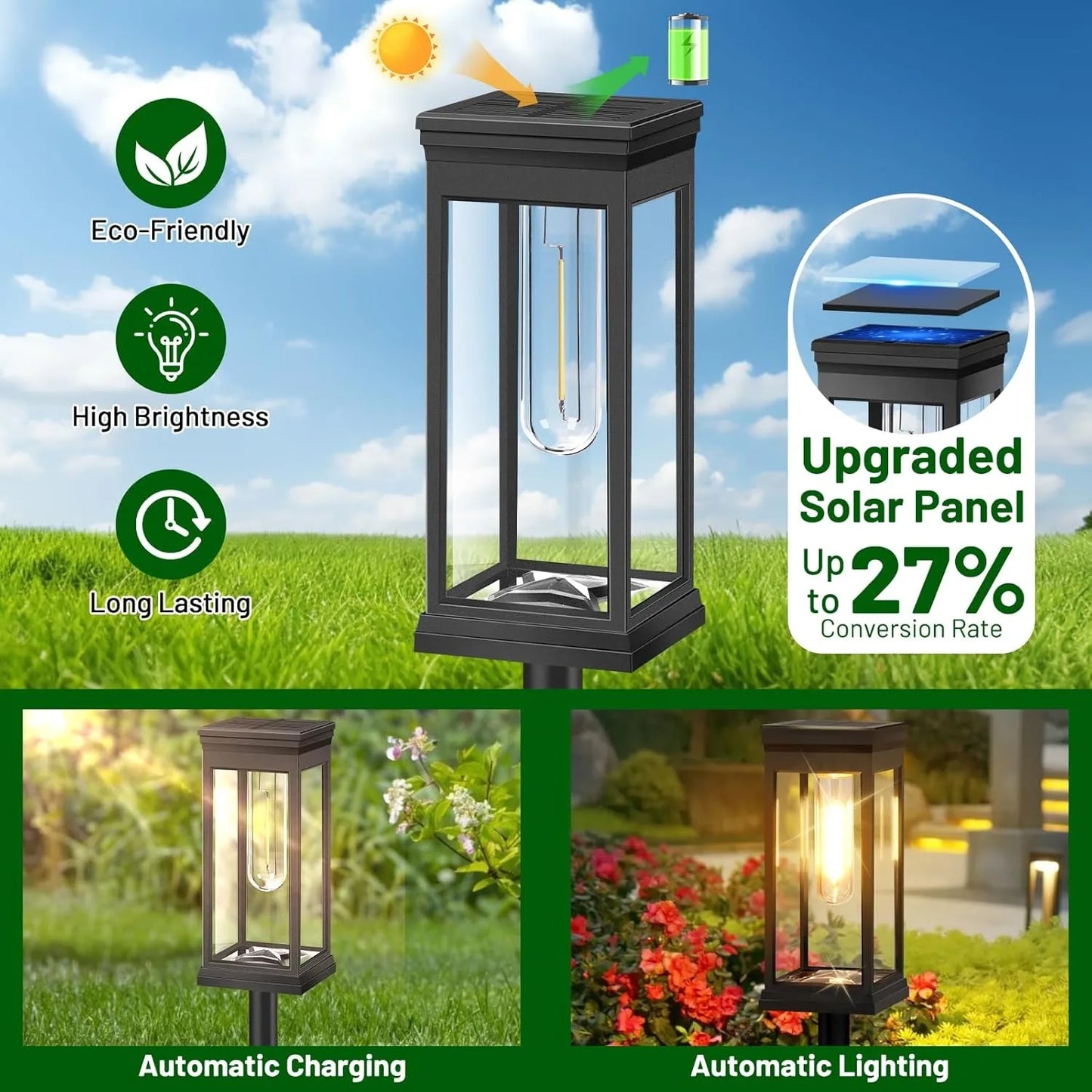 Outdoor Solar Path Lights, Waterproof Garden Lighting for Patio, Lawn, Walkways, Driveways, Warm Landscape Lights
