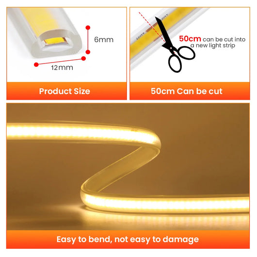 Dimmable COB LED Strip Light with Touch Switch & 23-Key Remote