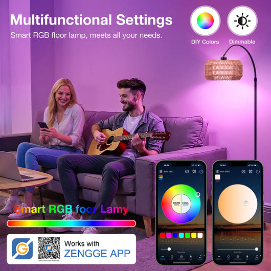 Smart RGB LED Floor Lamp with App Control & Dimmable Lighting