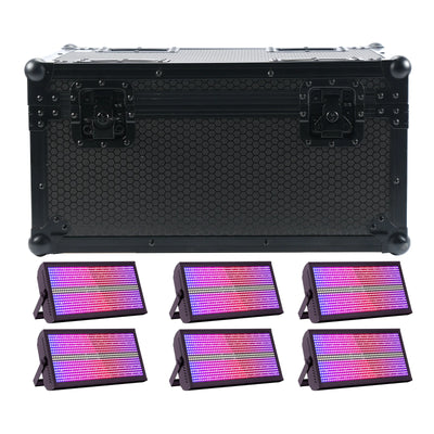 6-Pack 200W RGBW LED Strobe Stage Lights with 48+8 Segment Effects & Flight Case for DJ, Concert & Event Lighting